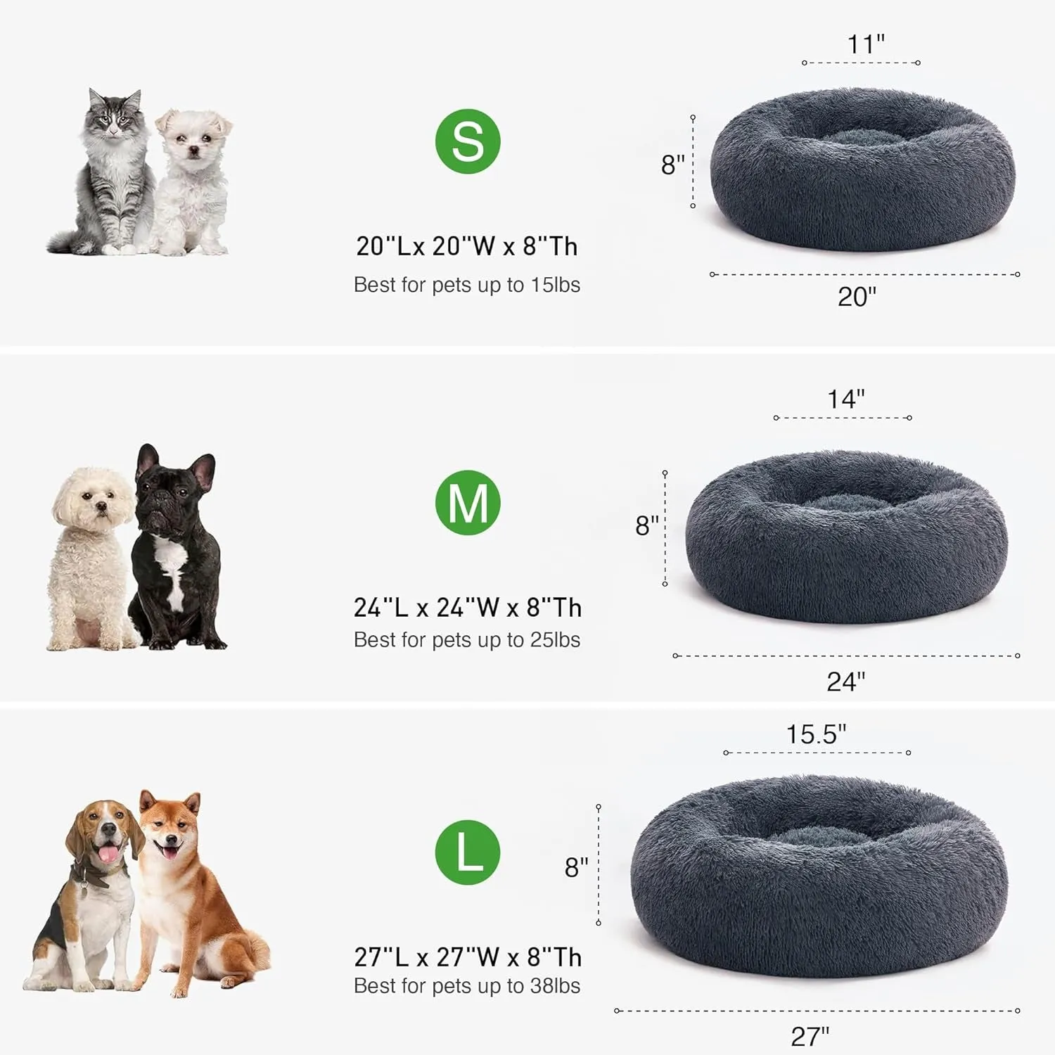 20In Cat Beds for Indoor Cats - Cat Bed with Machine Washable, Waterproof Bottom - Bluish Grey Fluffy Dog and Cat Calming Cushion Bed for Joint-Relief and Sleep Improvement