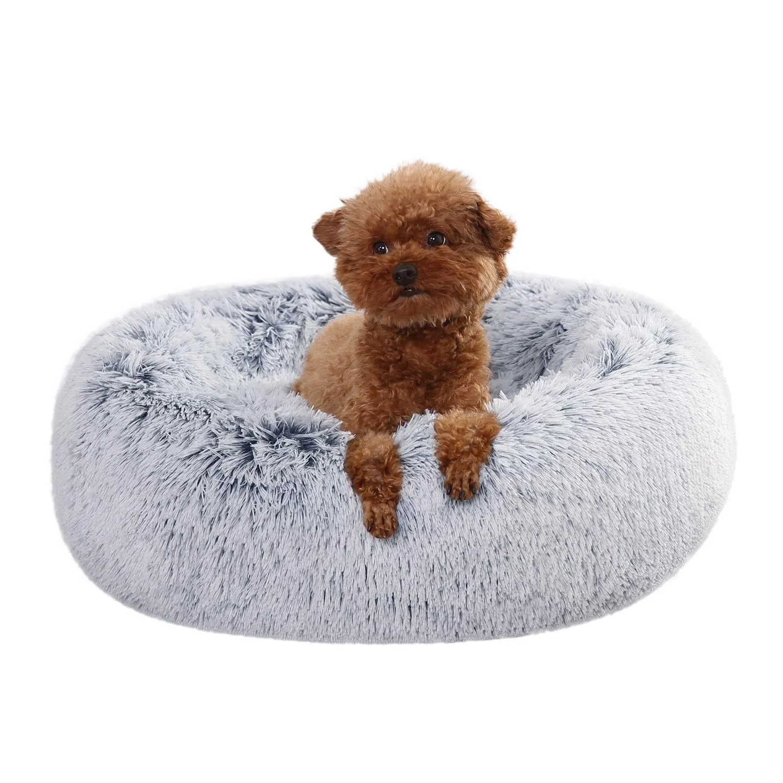 Amazon Basics Donut Pet Bolster Faux Fur Bed for Dog, Grey, 23" x 23"