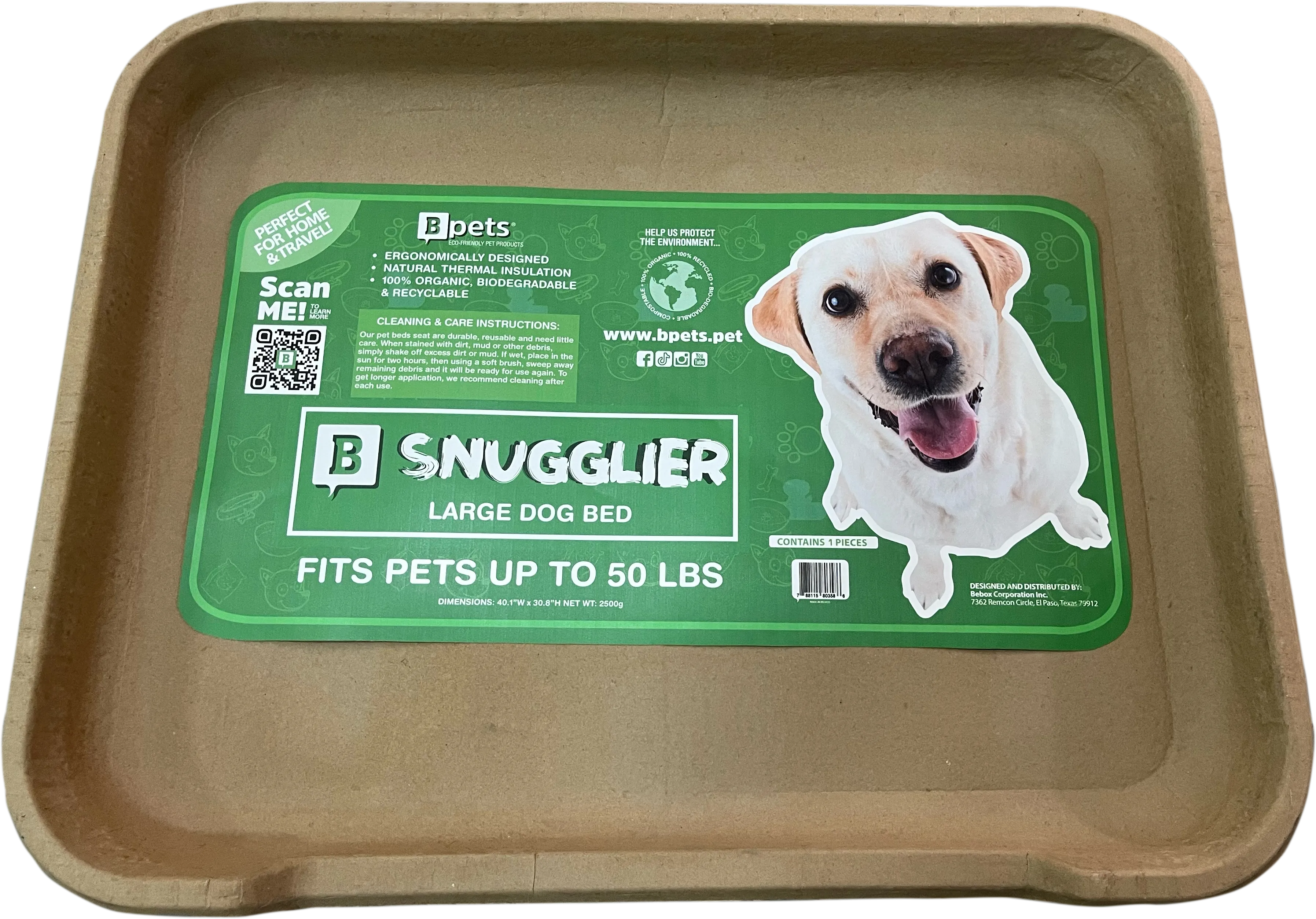 B Snugglier - Large Dog Bed, Biodegradable, Cardboard