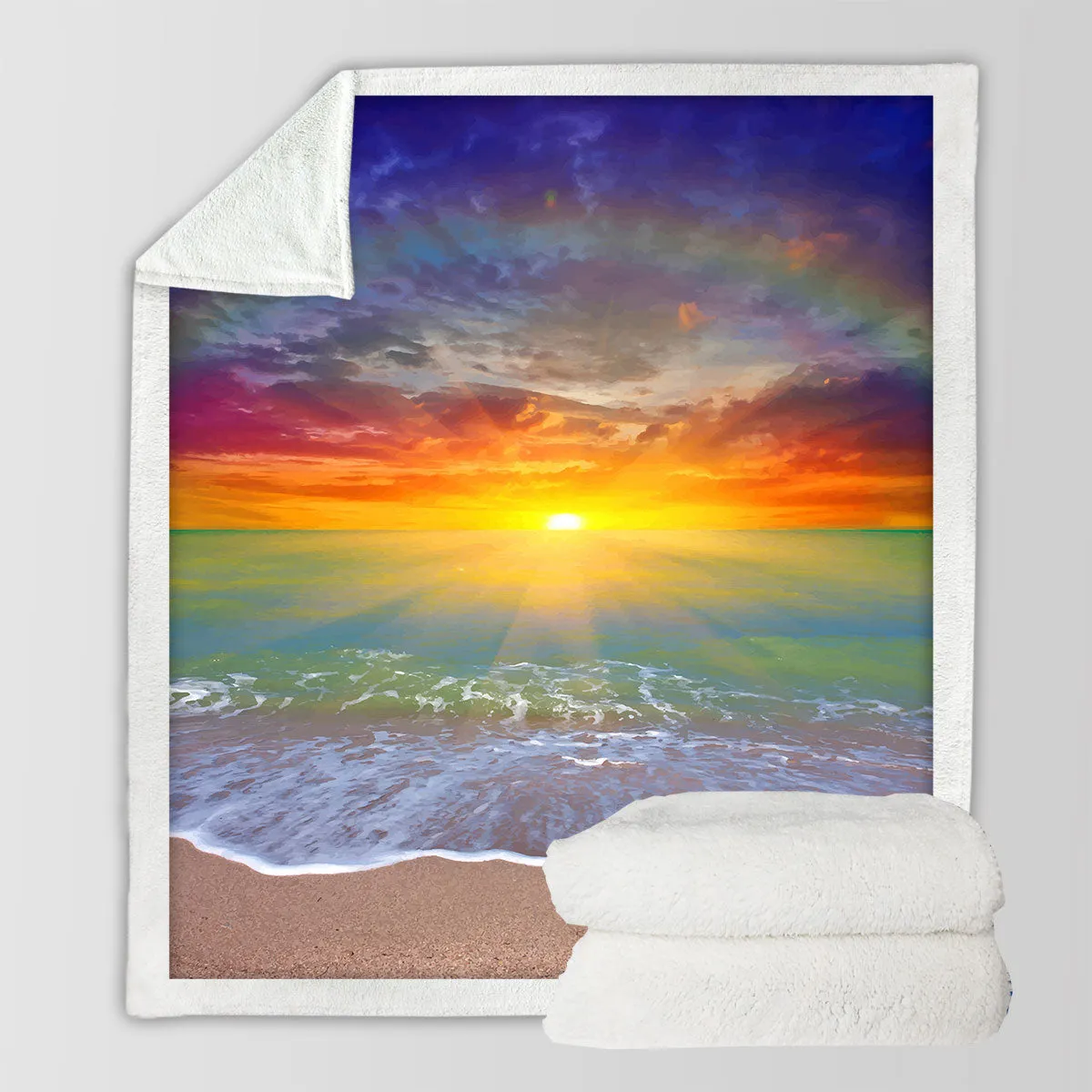 Beach Sunset Soft Sherpa Blanket