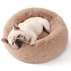 Bedsure Calming Dog Bed for Medium Dogs - Donut Washable Medium Pet Bed, 30 inches Anti-Slip Round Fluffy Plush Faux Fur Cat Bed, Fits up to 45 lbs Pets, Camel