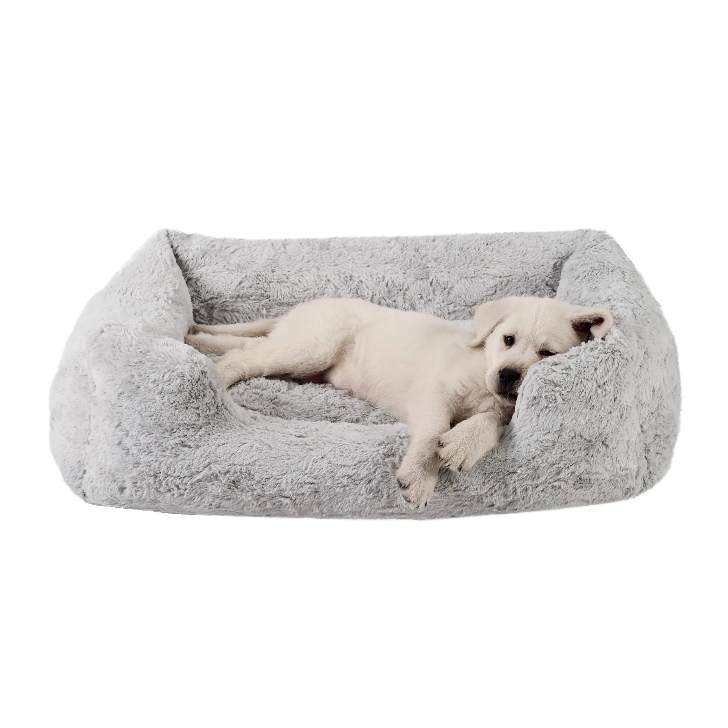 Best Friends by Sheri Lux Lounge Bed Calming Faux Fur Dog Bed, Gray, Medium, 30" x 20"