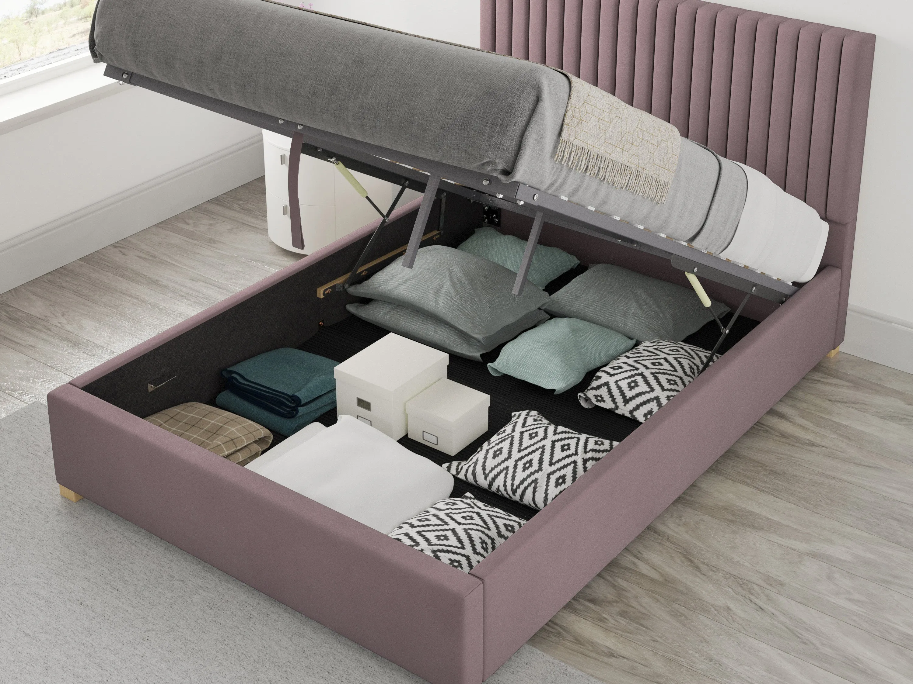 Better Glossop Plush Blush Velvet Ottoman Bed