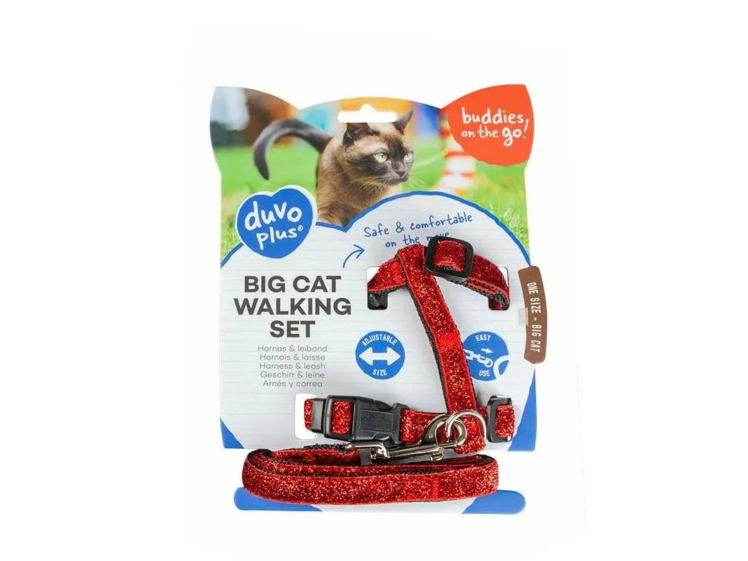 Big Cat Walking Set Glitter 30-50cm / 12mm - 125cm black/red