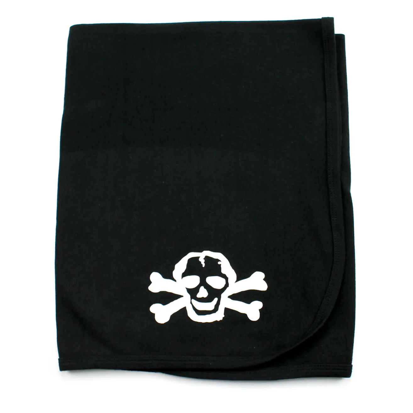 Black Cotton Receiving Blanket with White Scribble Skull