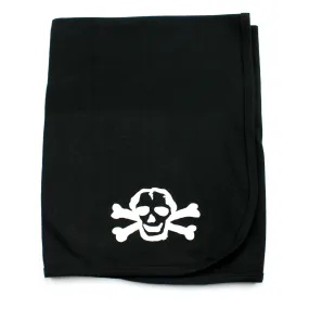 Black Cotton Receiving Blanket with White Scribble Skull