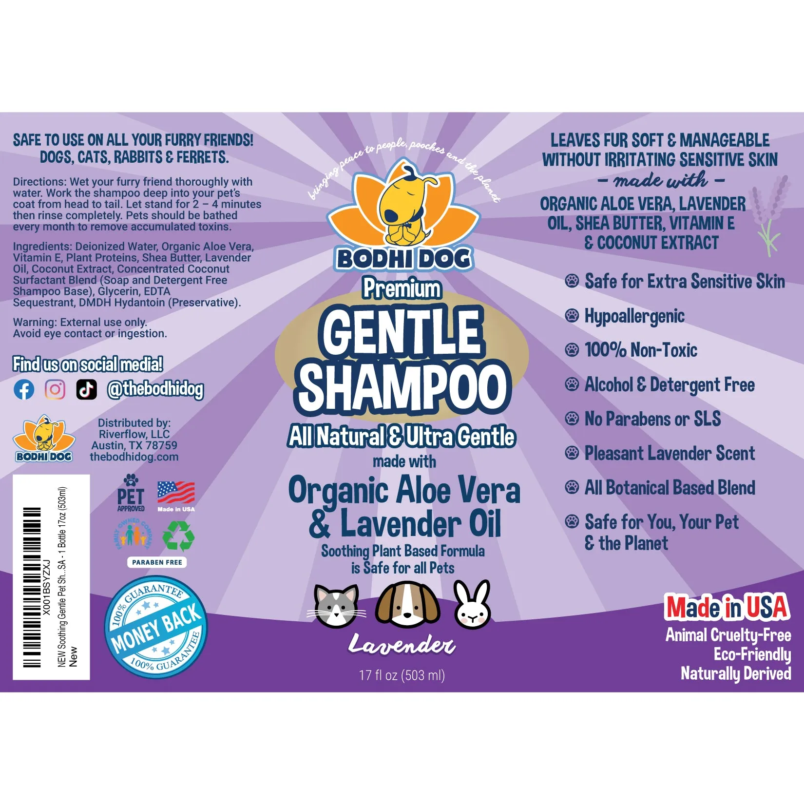 Bodhi Dog Premium Gentle Shampoo | Soothing & Ultra Gentle Puppy Shampoo | Aloe Vera and Lavender Oil | Natural Moisturizing Pet Wash for Puppies, Dogs and Cats | Made in USA (Lavender)