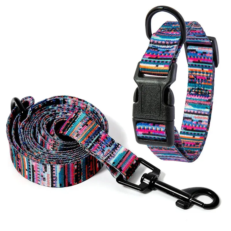 Bohemia Style Pet Collar and Leash Set for Dogs and Cats