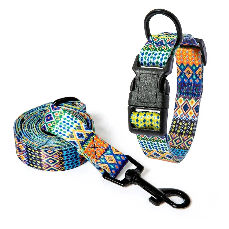 Bohemia Style Pet Collar and Leash Set for Dogs and Cats