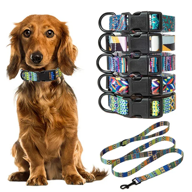 Bohemia Style Pet Collar and Leash Set for Dogs and Cats