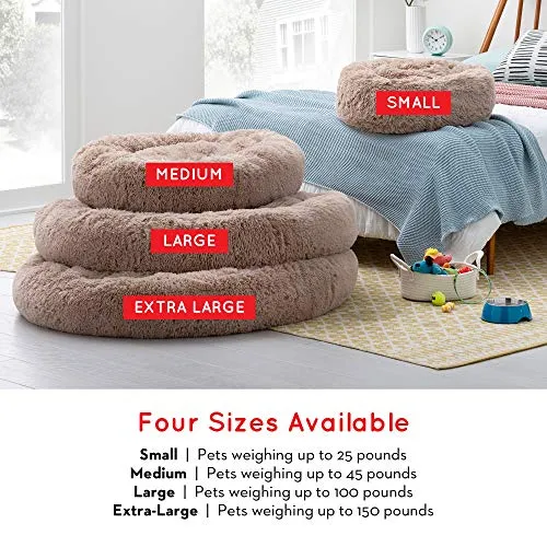 Brindle Donut Cuddler Pet Bed - Calming Anti-Anxiety Dog and Cat Bed - Plush Cozy and Washable Bed - Ergonomic Support, Small, Taupe