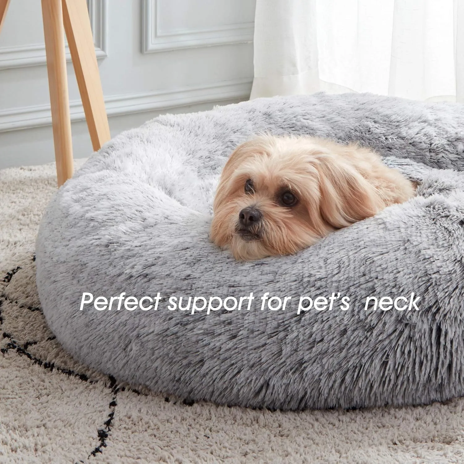 Calming Dog Bed & Cat Bed, Anti-Anxiety Donut Dog Cuddler Bed, Warming Cozy Soft Dog round Bed, Fluffy Faux Fur Plush Dog Cat Cushion Bed for Small Medium Dogs and Cats