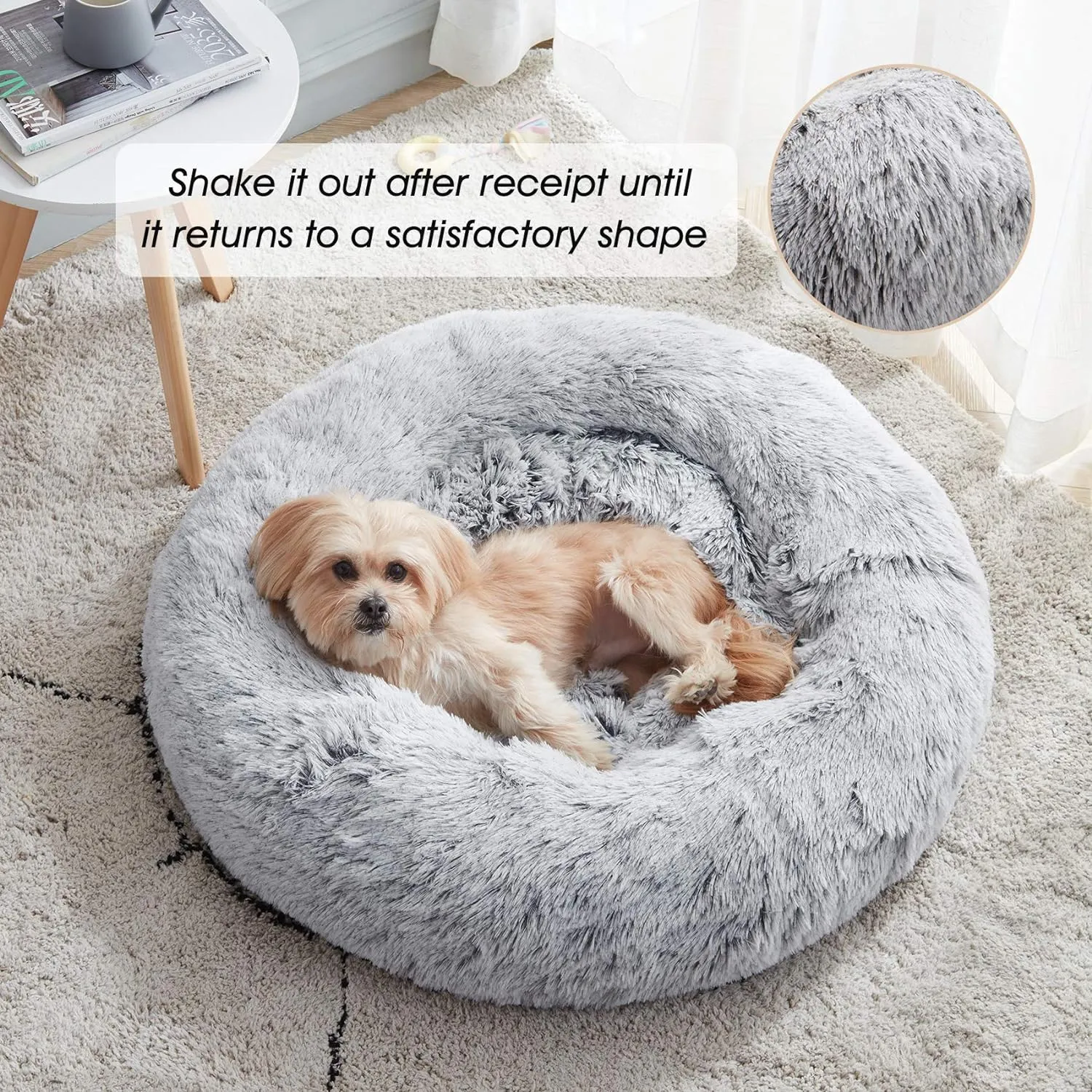 Calming Dog Bed & Cat Bed, Anti-Anxiety Donut Dog Cuddler Bed, Warming Cozy Soft Dog round Bed, Fluffy Faux Fur Plush Dog Cat Cushion Bed for Small Medium Dogs and Cats