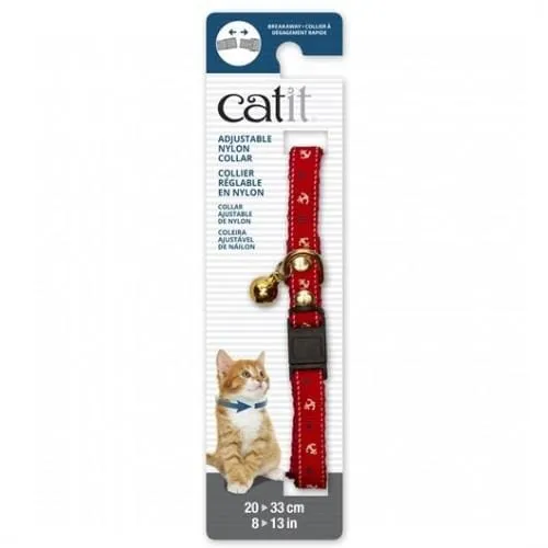 Catit Adjustable Breakaway Nylon Cat Collar Rivets Red Nautical