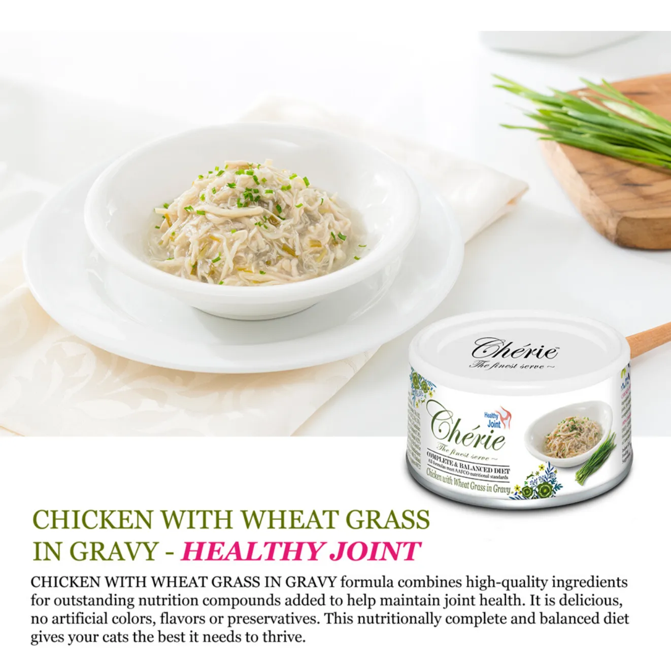 Cherie Complete & Balanced Healthy Joint Chicken with Wheat Grass in Gravy Canned Cat Food 80g