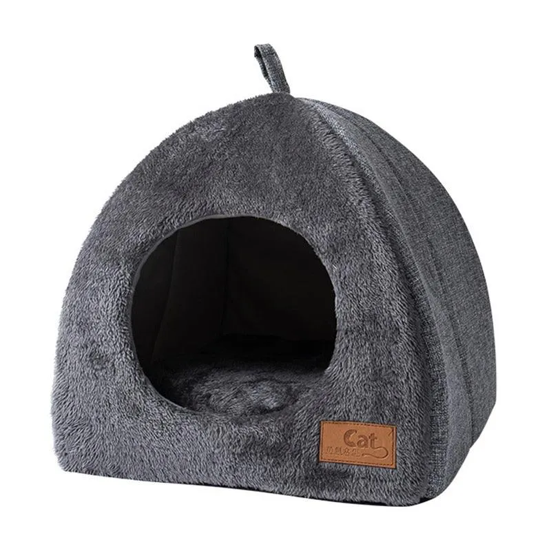 Cozy Plush Gray Cave Bed for Small Dogs and Cats