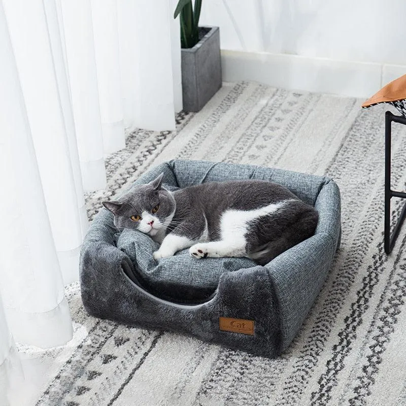 Cozy Plush Gray Cave Bed for Small Dogs and Cats