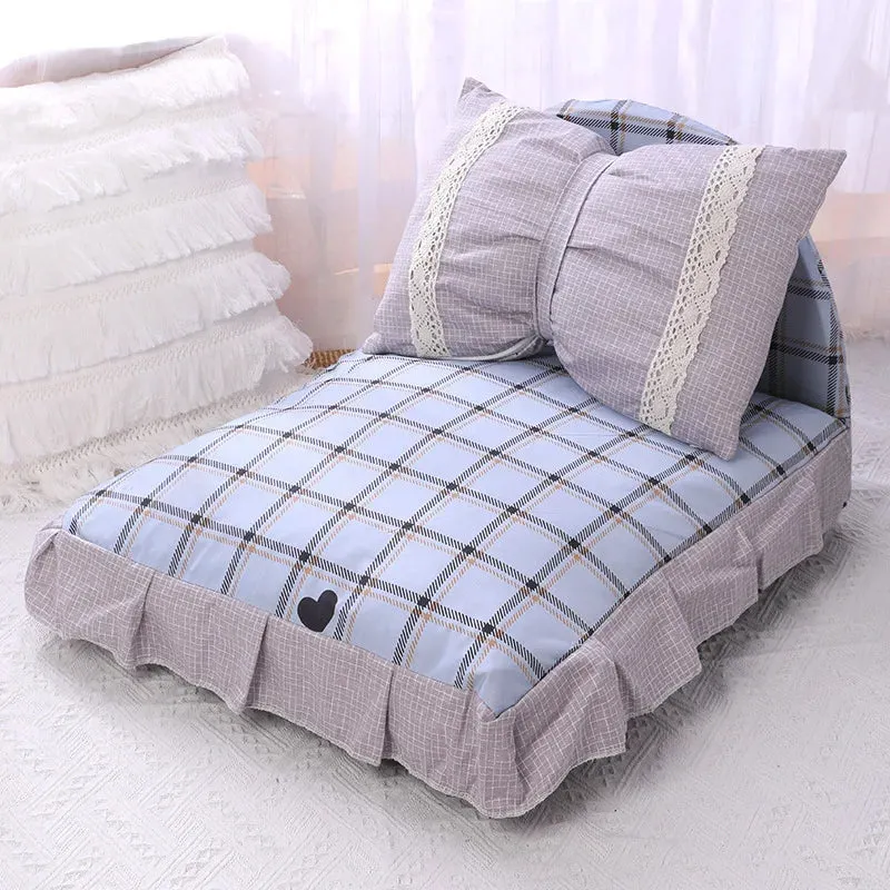 Cute Bow Cat Dog Bed With Pillow - Princess Nest - Small/Medium Puppy Mattresses - Sleeping Mat - Detachable Pet Sofa - Dog Beds Supplies