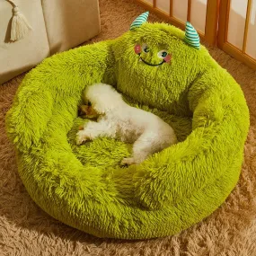 Cute Cartoon Monster Plush Pet Bed | Warm Washable Kennel for Small Dogs & Cats | Medium Dog Bed Mat | Puppy & Kitten Mattress