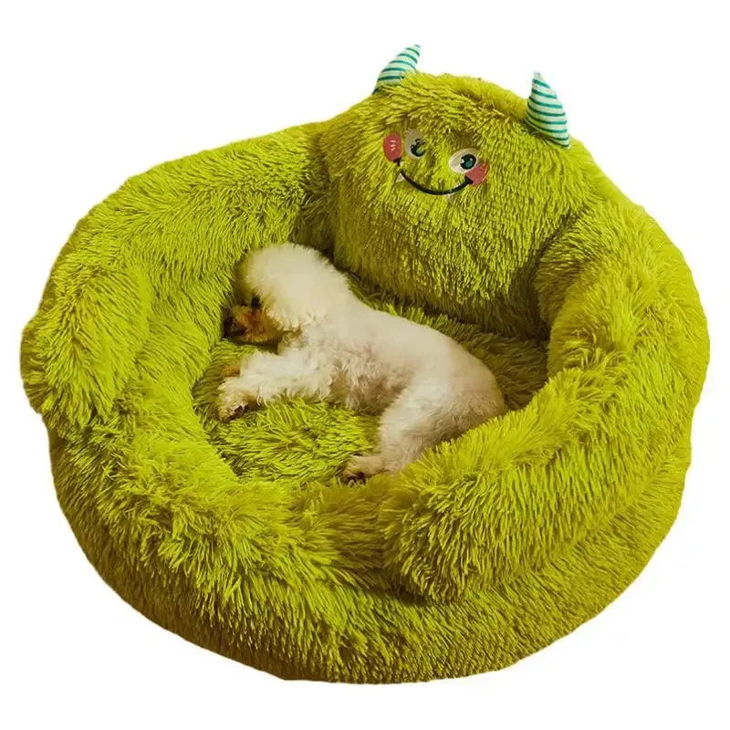 Cute Cartoon Monster Plush Pet Bed | Warm Washable Kennel for Small Dogs & Cats | Medium Dog Bed Mat | Puppy & Kitten Mattress