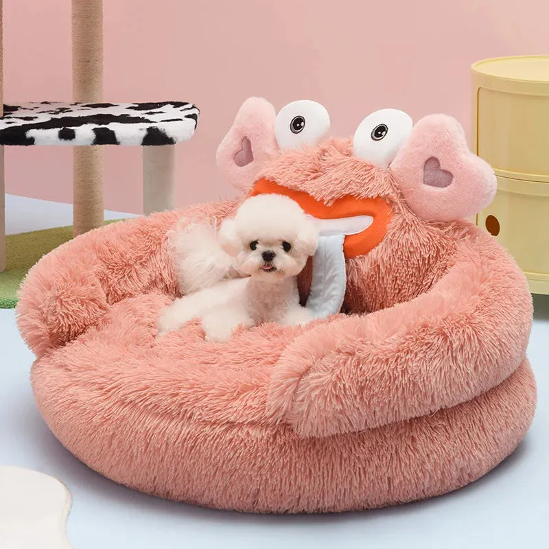 Cute Cartoon Monster Plush Pet Bed | Warm Washable Kennel for Small Dogs & Cats | Medium Dog Bed Mat | Puppy & Kitten Mattress