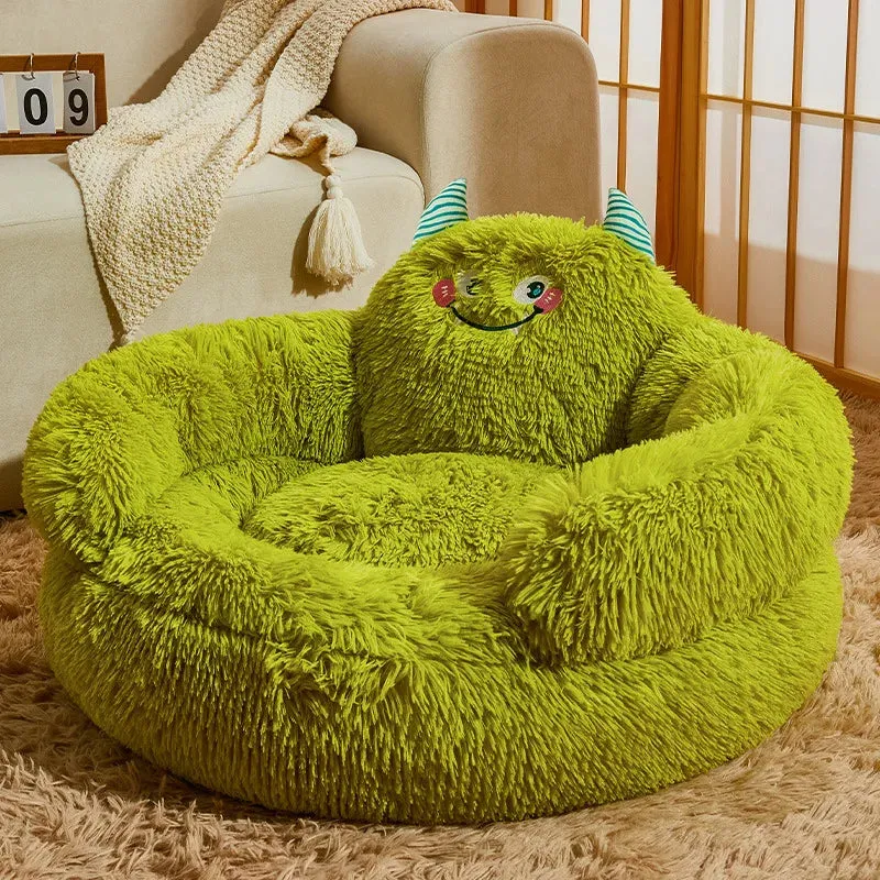 Cute Cartoon Monster Plush Pet Bed | Warm Washable Kennel for Small Dogs & Cats | Medium Dog Bed Mat | Puppy & Kitten Mattress