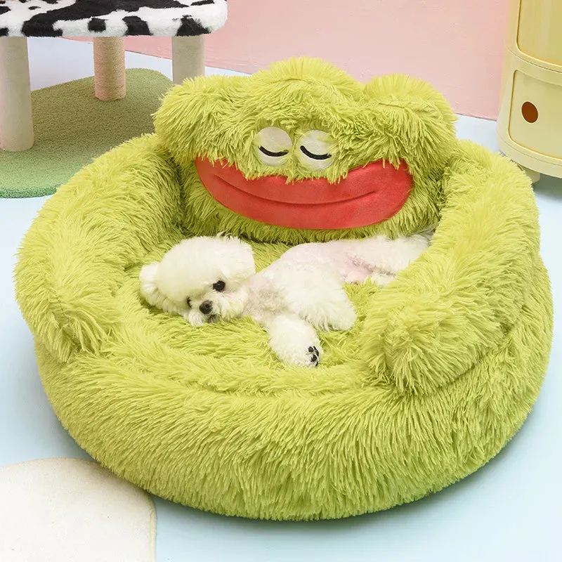 Cute Cartoon Monster Plush Pet Bed | Warm Washable Kennel for Small Dogs & Cats | Medium Dog Bed Mat | Puppy & Kitten Mattress