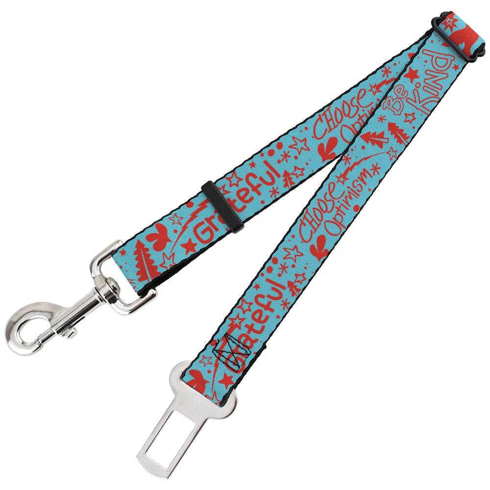 Dog Safety Seatbelt for Cars - GRATEFUL OPTIMISM BE KIND Icons Collage Blue/Red