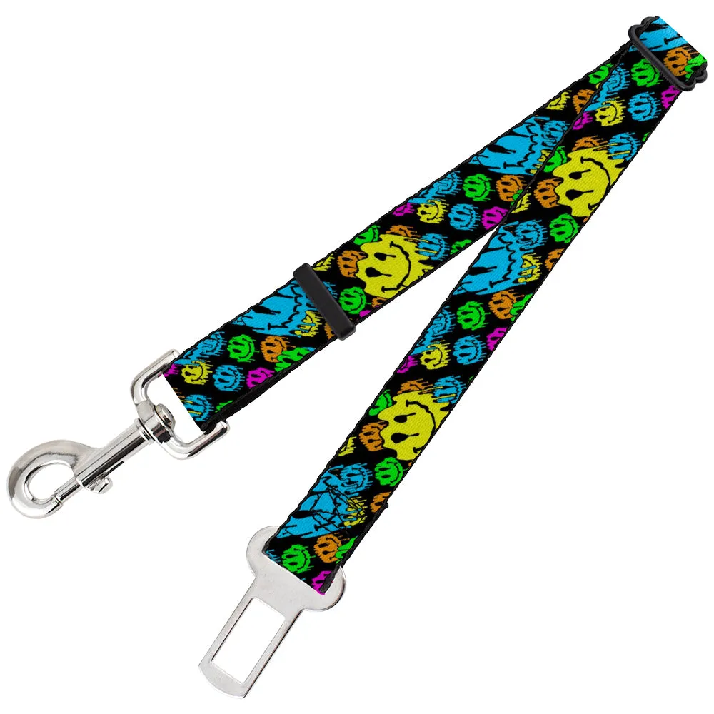 Dog Safety Seatbelt for Cars - Smiley Faces Melted Stacked Black/Multi Neon