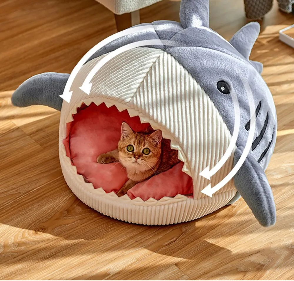 Enclosed Warm Cat Bed | Portable Pet Beds for Sweet Kittens | Cozy Cushion Cat Pillow Mat Tent | Puppy Nest Cave Cats House | 100% Cotton Pet Goods