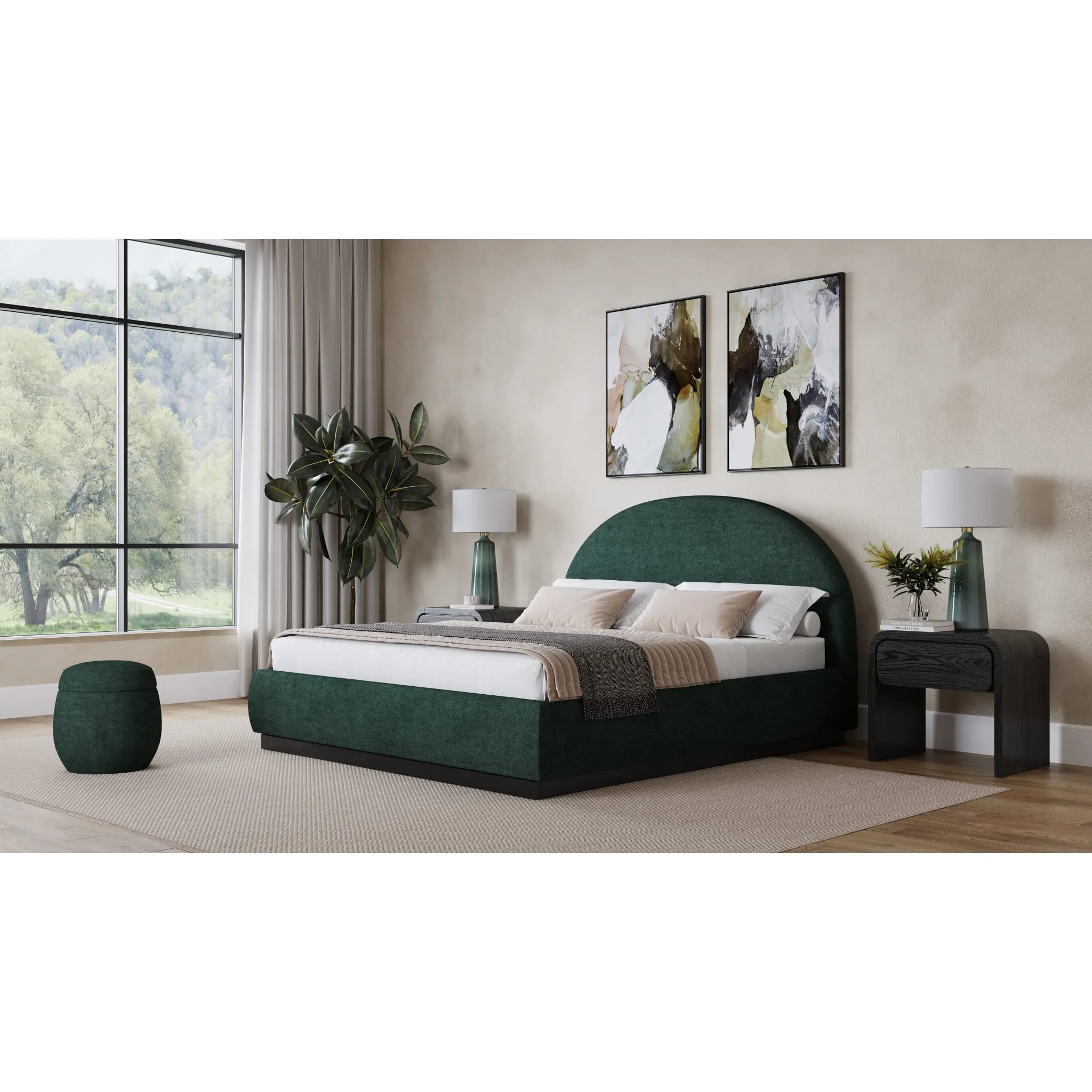 Flex Upholstered Bed in Emerald Chenille