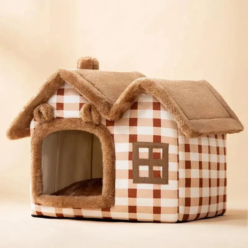 Foldable Winter Cat Dog House Cave Bed