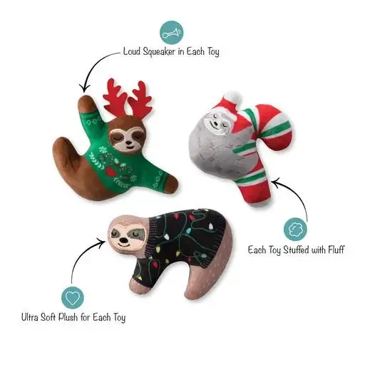 Fringe Dog Toy Holiday Wise Sloths