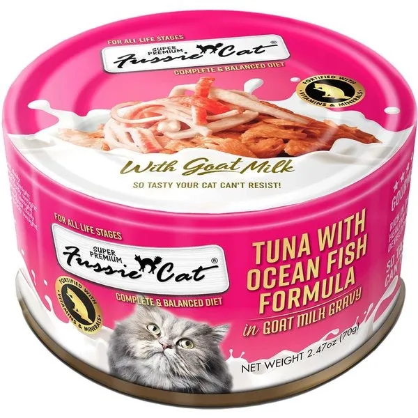 Fussie Cat Tuna with Oceanfish Formula in Goat Milk Gravy Canned Cat Food 2.47oz