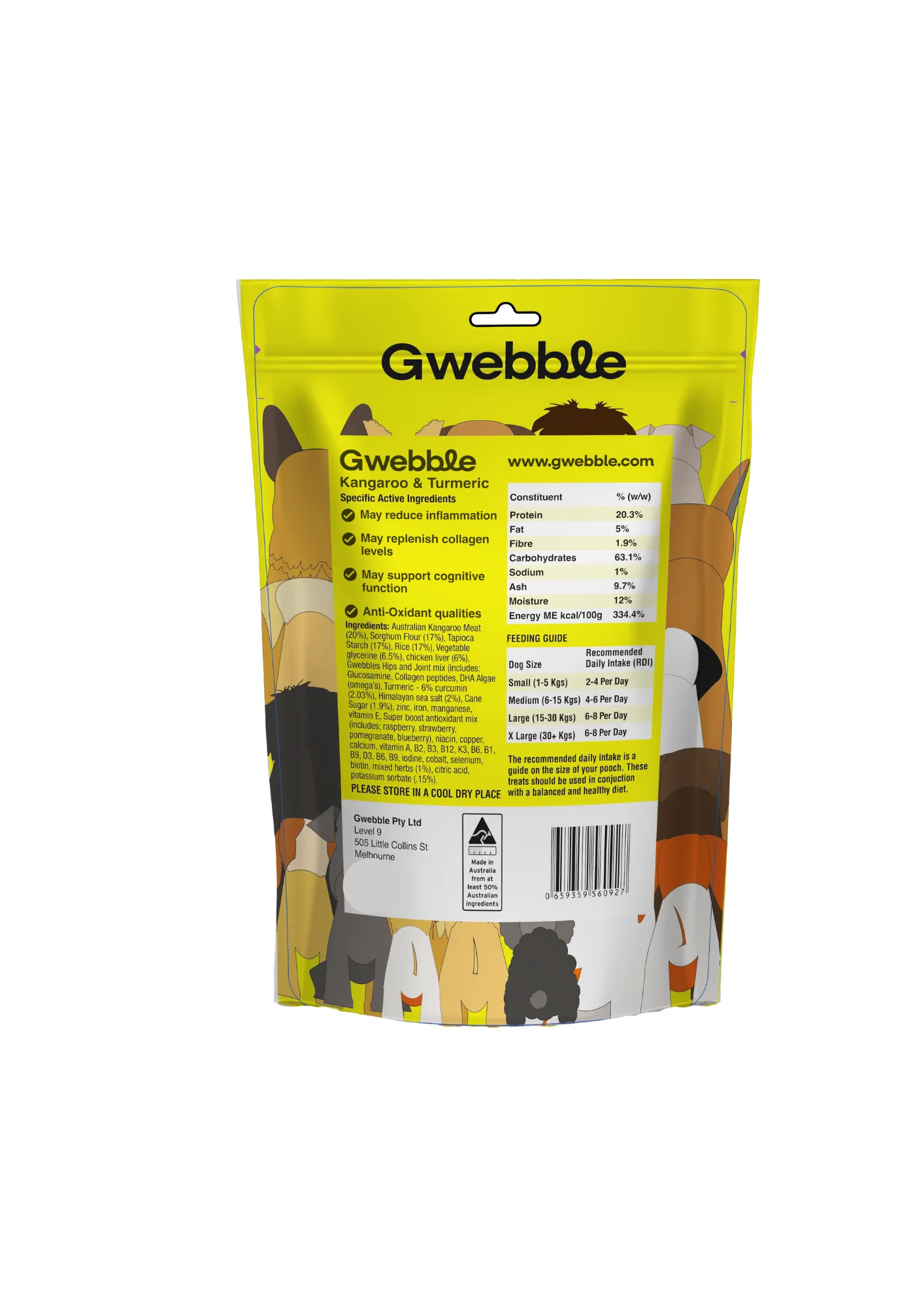 Gwebble Dog Treats Hip & Joint Kangaroo & Turmeric 140g