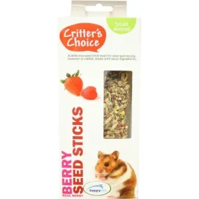 Happy Pet Critters Choice Small Animal Strawberry and Raspberry Seed Sticks Treat 2 Pack