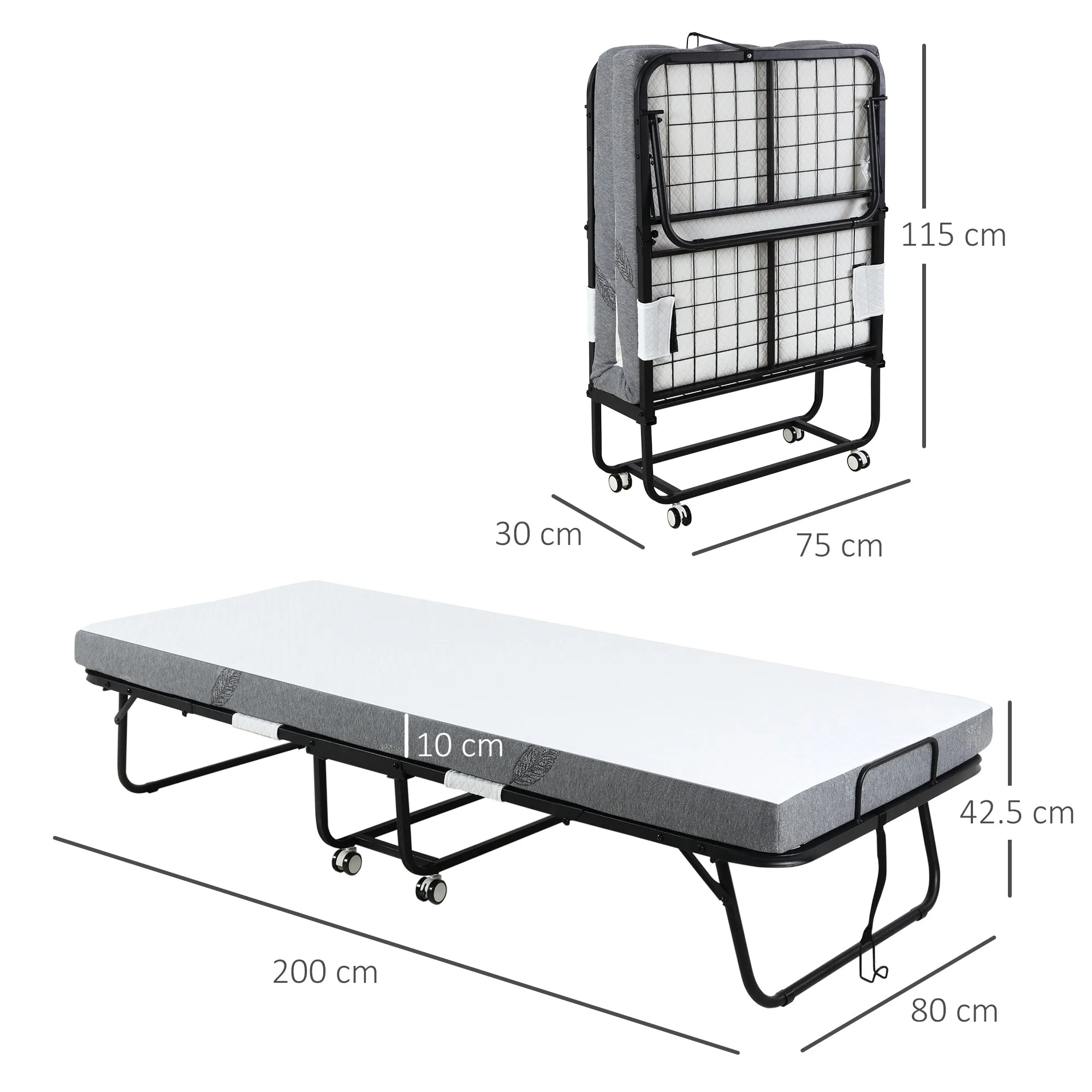 Homcom Folding Bed with 10cm Mattress