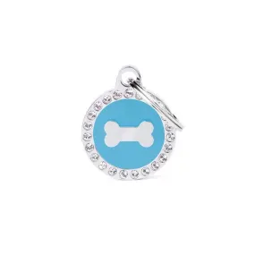 ID Tag - Glam "Bone Light Blue Circle Strass" ID Tag | Personalized Cat Dog Tag