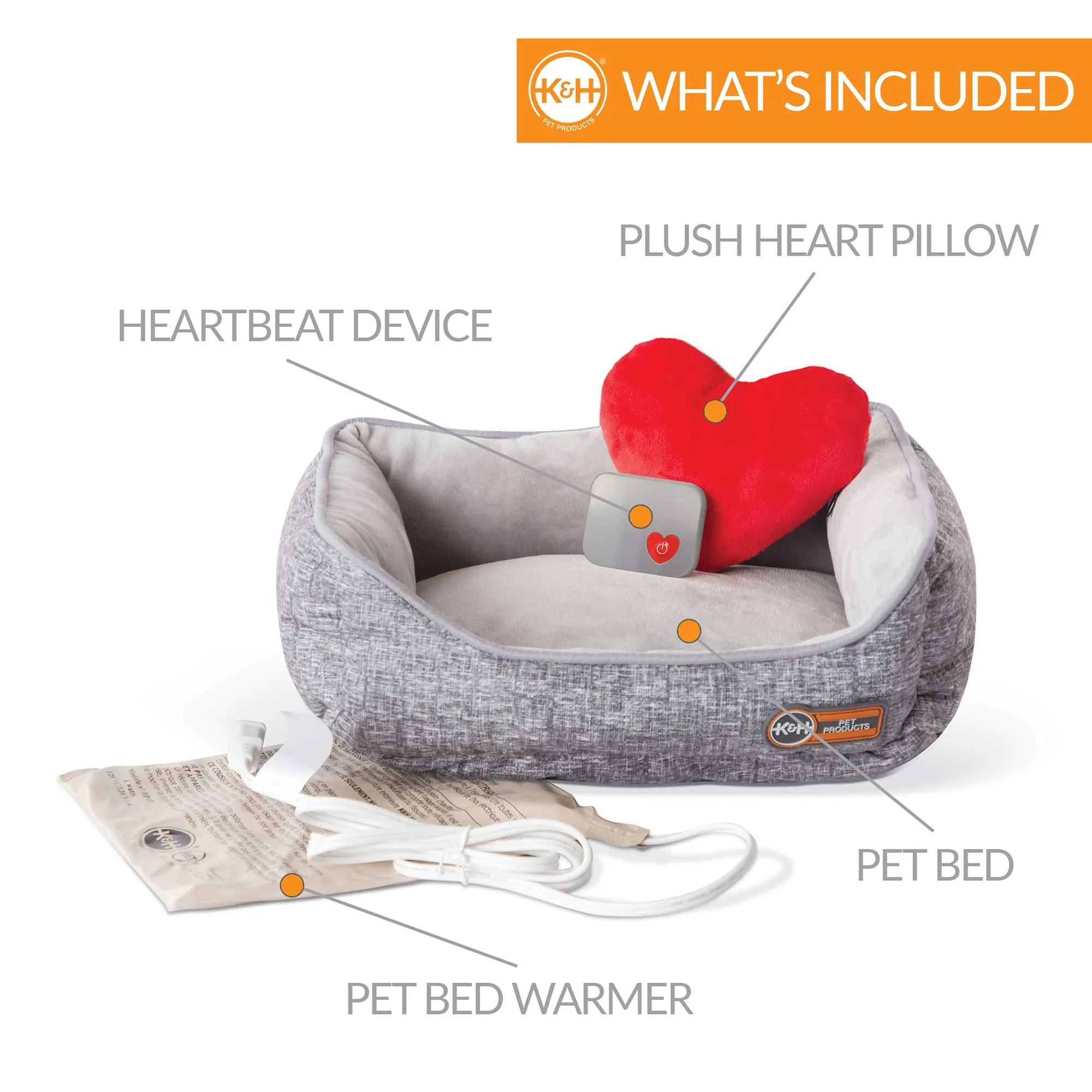 K&H Pet Products Mother’s Heartbeat Heated Kitty Pet Bed with Heart Pillow Gray 13″ x 11″ x 5.5″ – KH5613