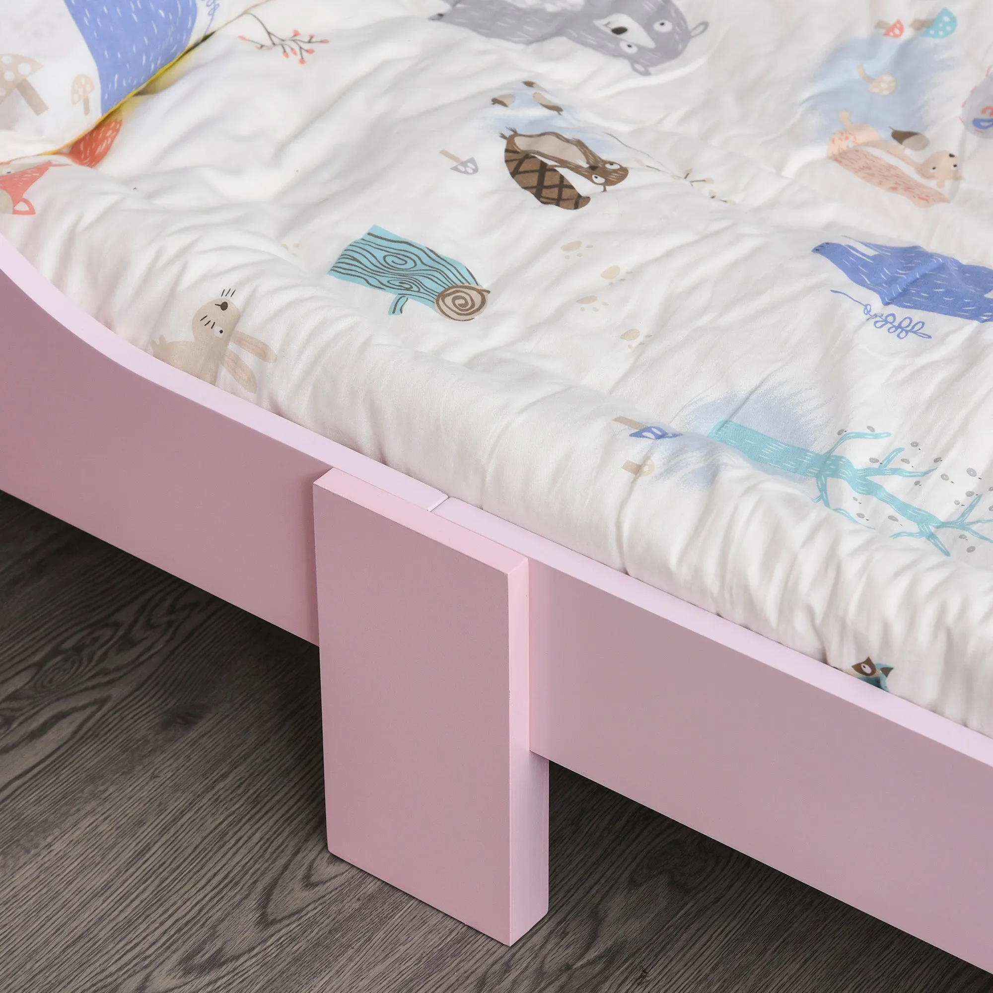 Kids Toddler Bed Princess Crown Theme Safety Side Rails Slats Home Bedroom Furniture Boys Girls 3-6 Yrs Pink 143 x 73 x 60 cm