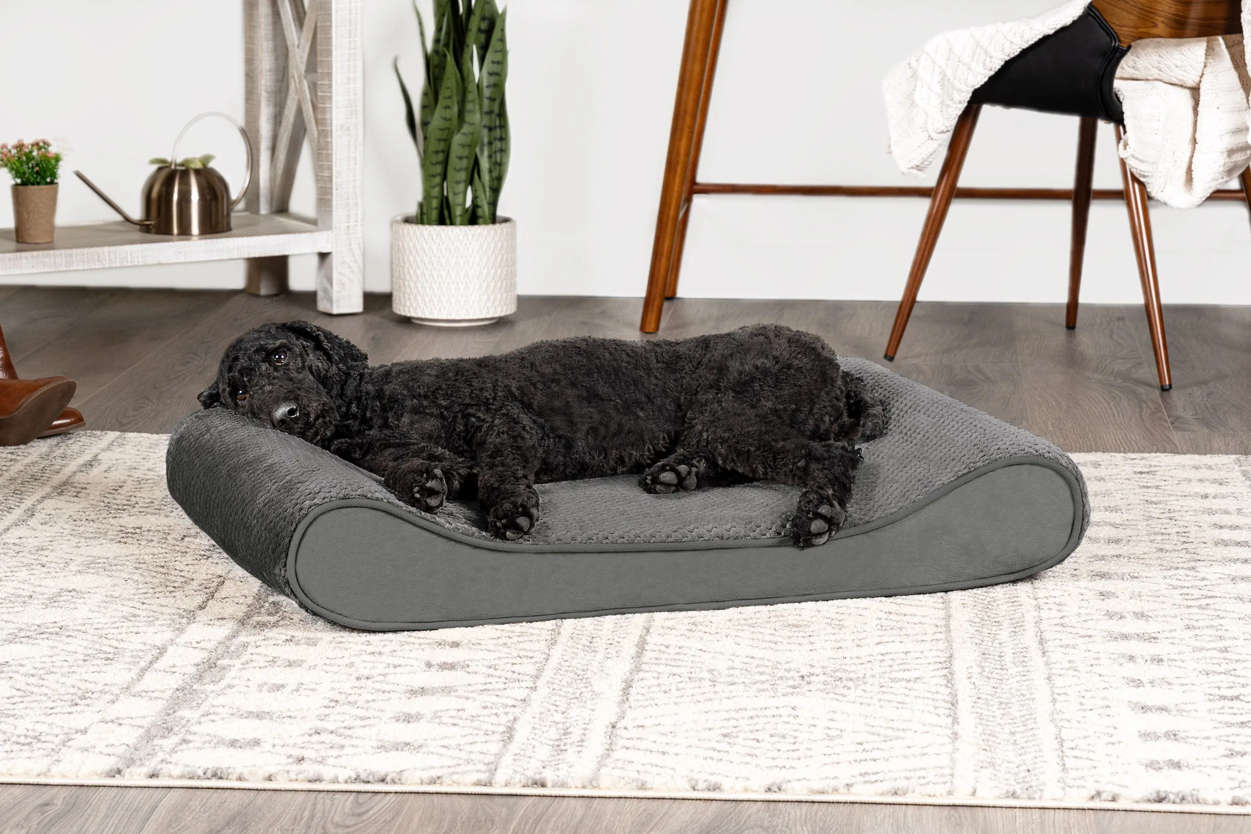 Luxe Lounger Contour Dog Bed - Minky Plush & Velvet