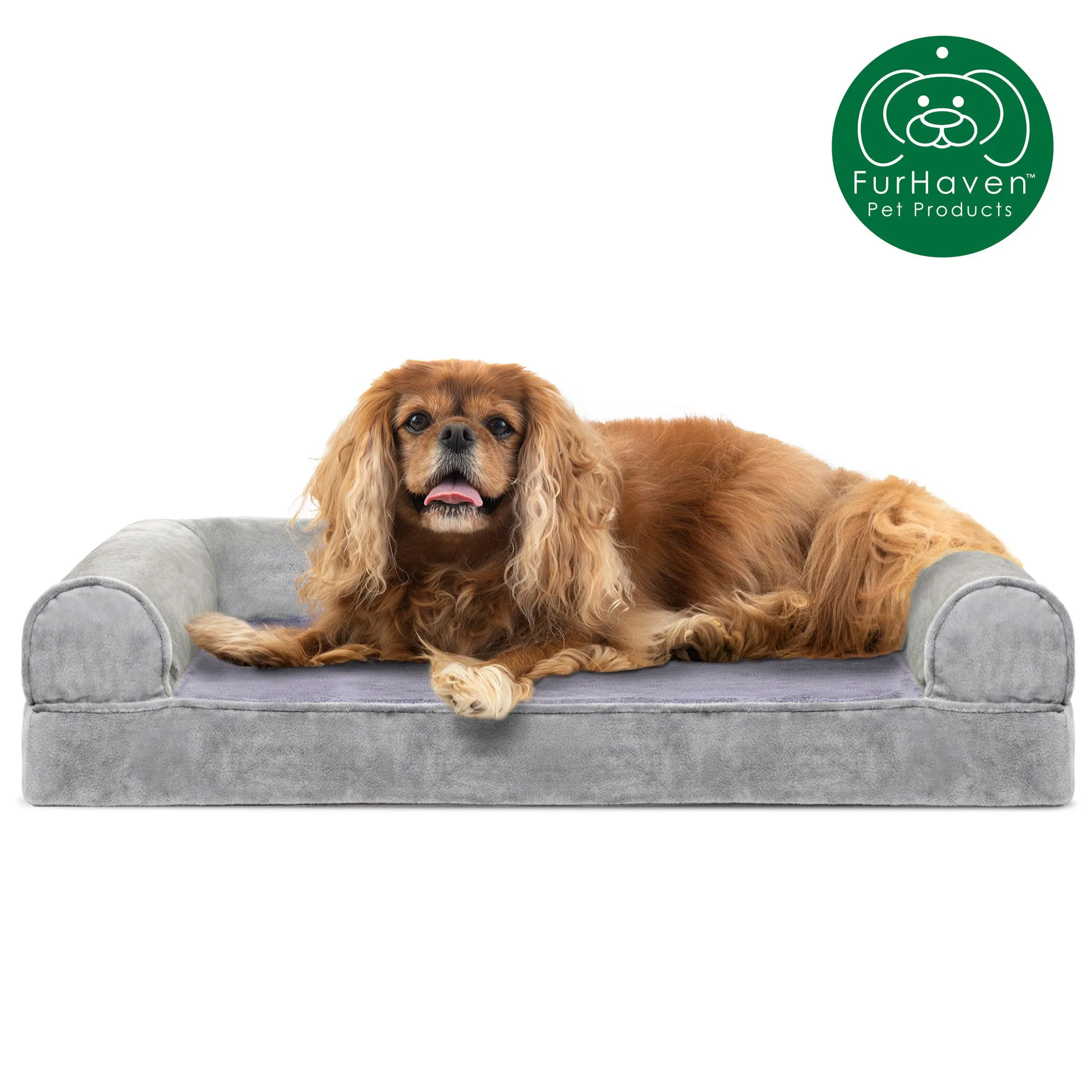 Memory Foam Faux Fur & Velvet Sofa-Style Pet Bed