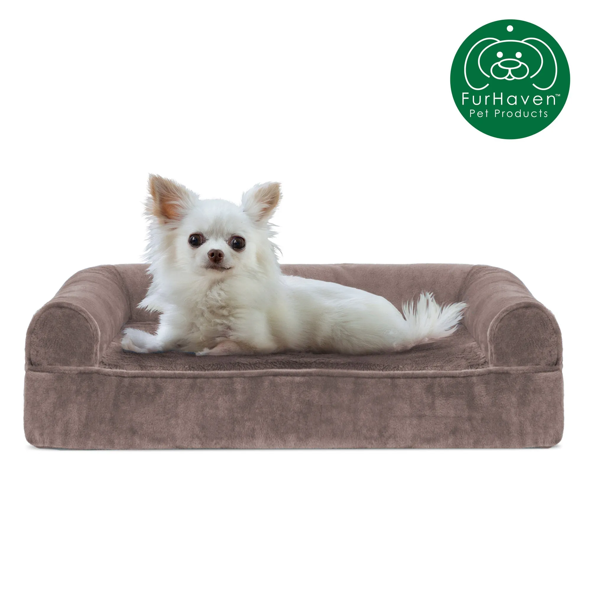 Memory Foam Faux Fur & Velvet Sofa-Style Pet Bed