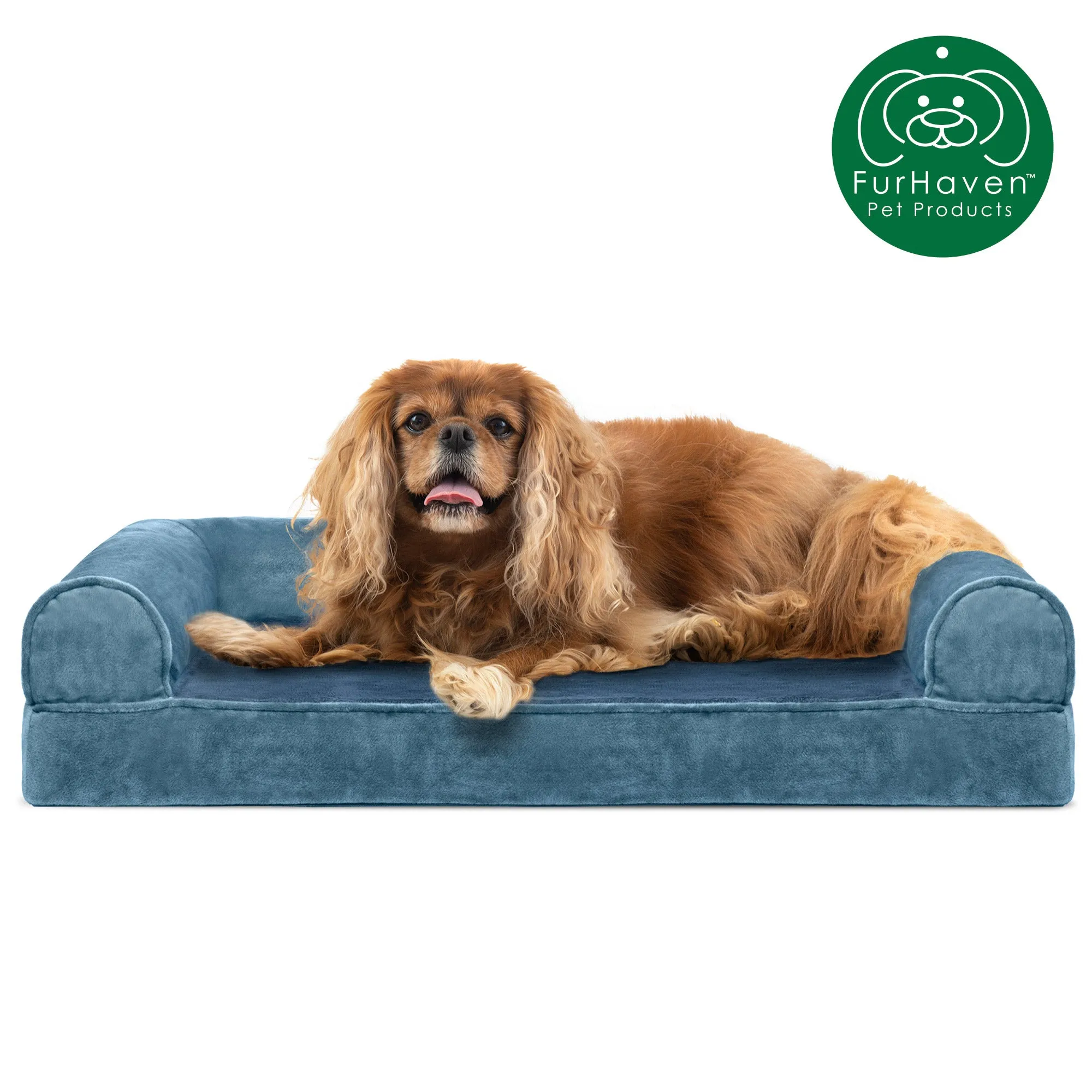 Memory Foam Faux Fur & Velvet Sofa-Style Pet Bed