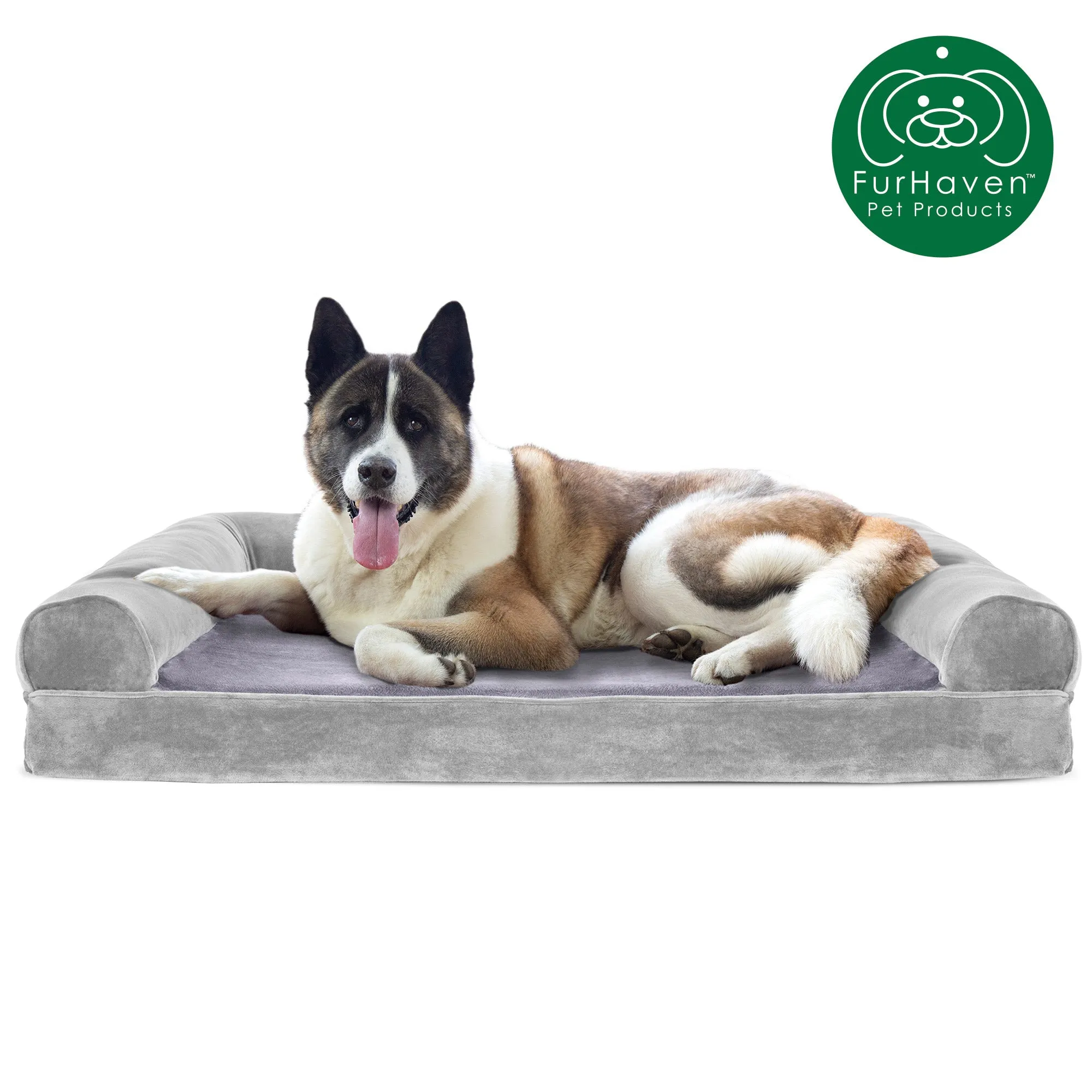 Memory Foam Faux Fur & Velvet Sofa-Style Pet Bed