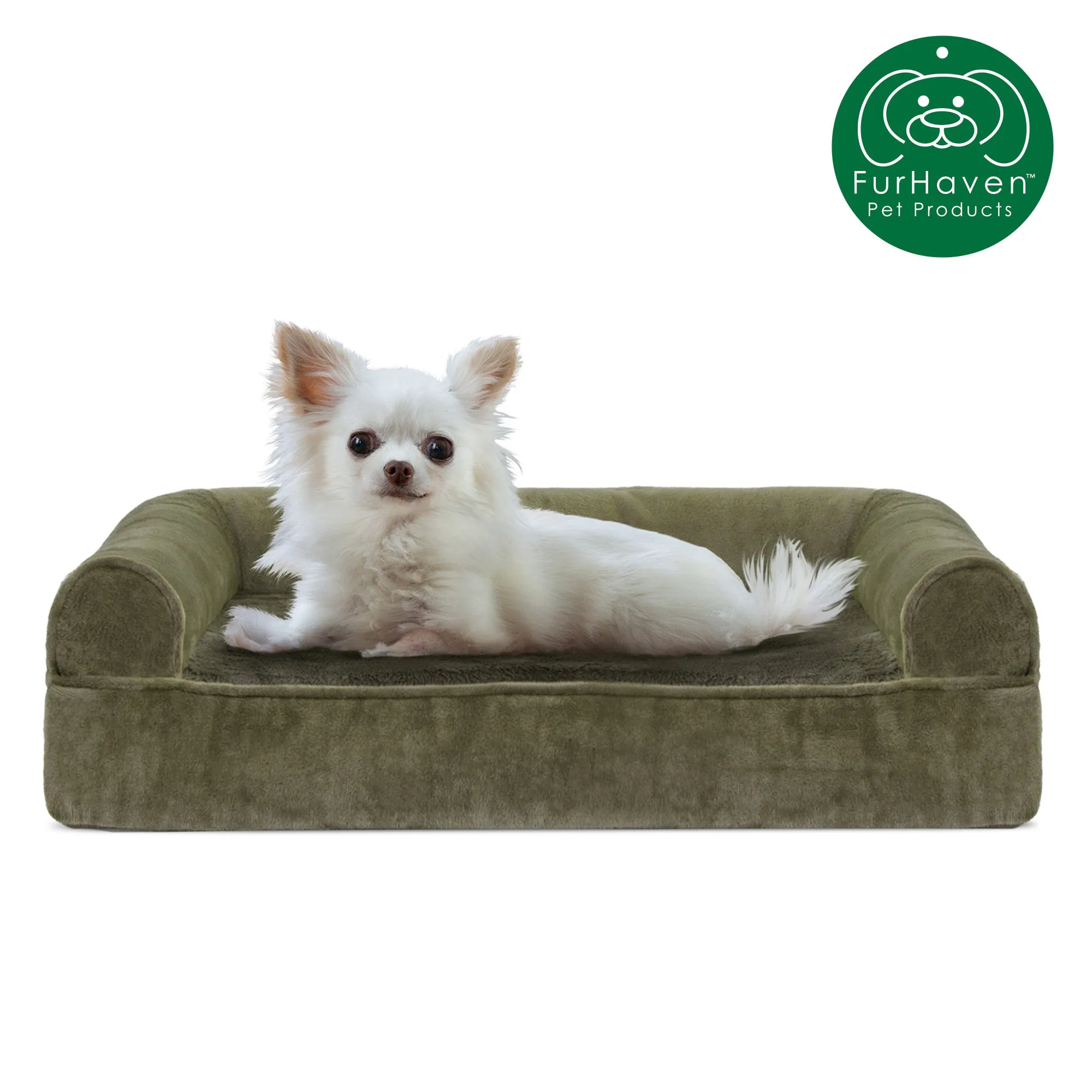 Memory Foam Faux Fur & Velvet Sofa-Style Pet Bed