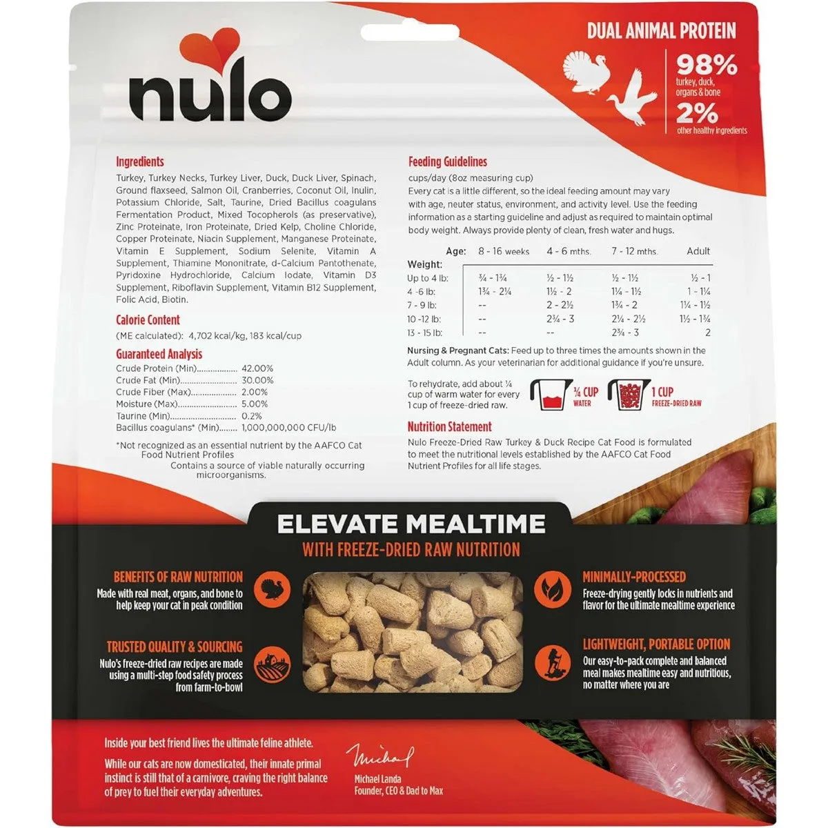 Nulo Freeze-Dried Raw Grain Free Turkey & Duck Cat Food 16oz