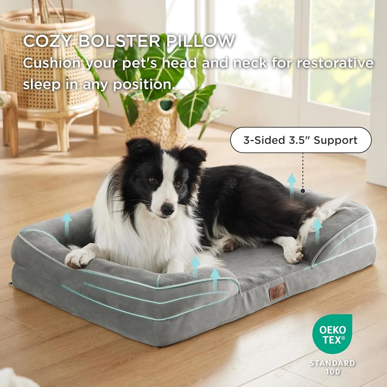 Orthopedic Dog Bed for Large Dogs - Big Washable Dog Sofa Beds Large, Supportive Foam Pet Couch Bed with Removable Washable Cover, Waterproof Lining and Nonskid Bottom, Grey