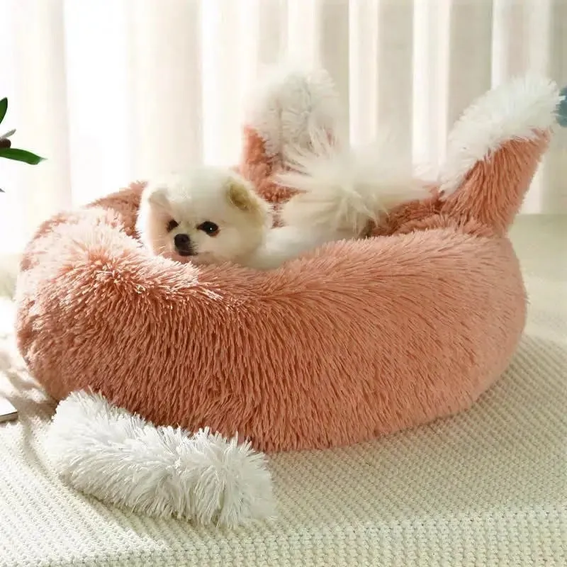 Plush Pet Bed with Adorable Ears & Tail