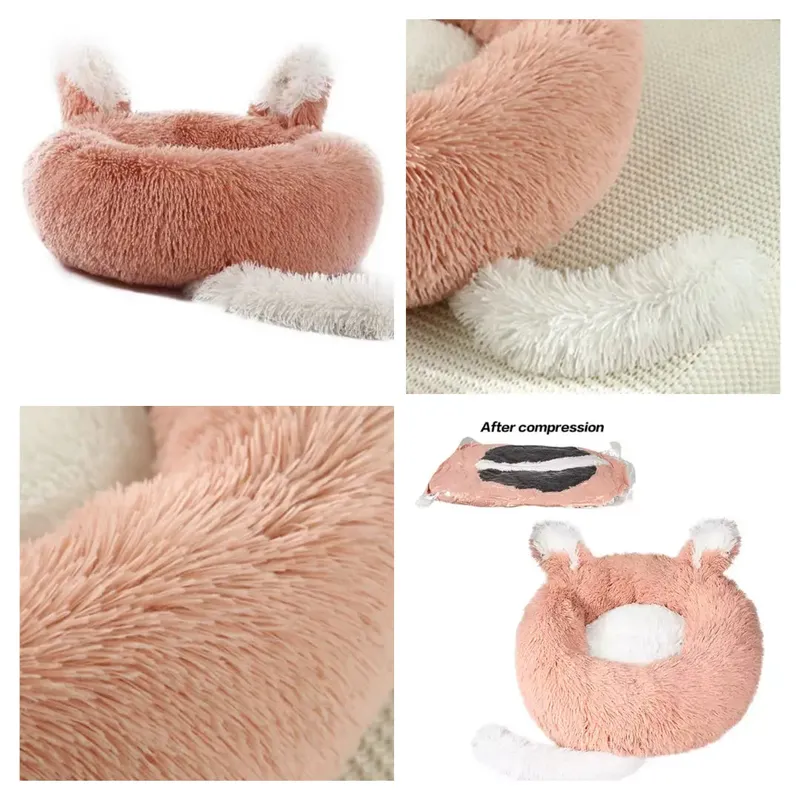 Plush Pet Bed with Adorable Ears & Tail